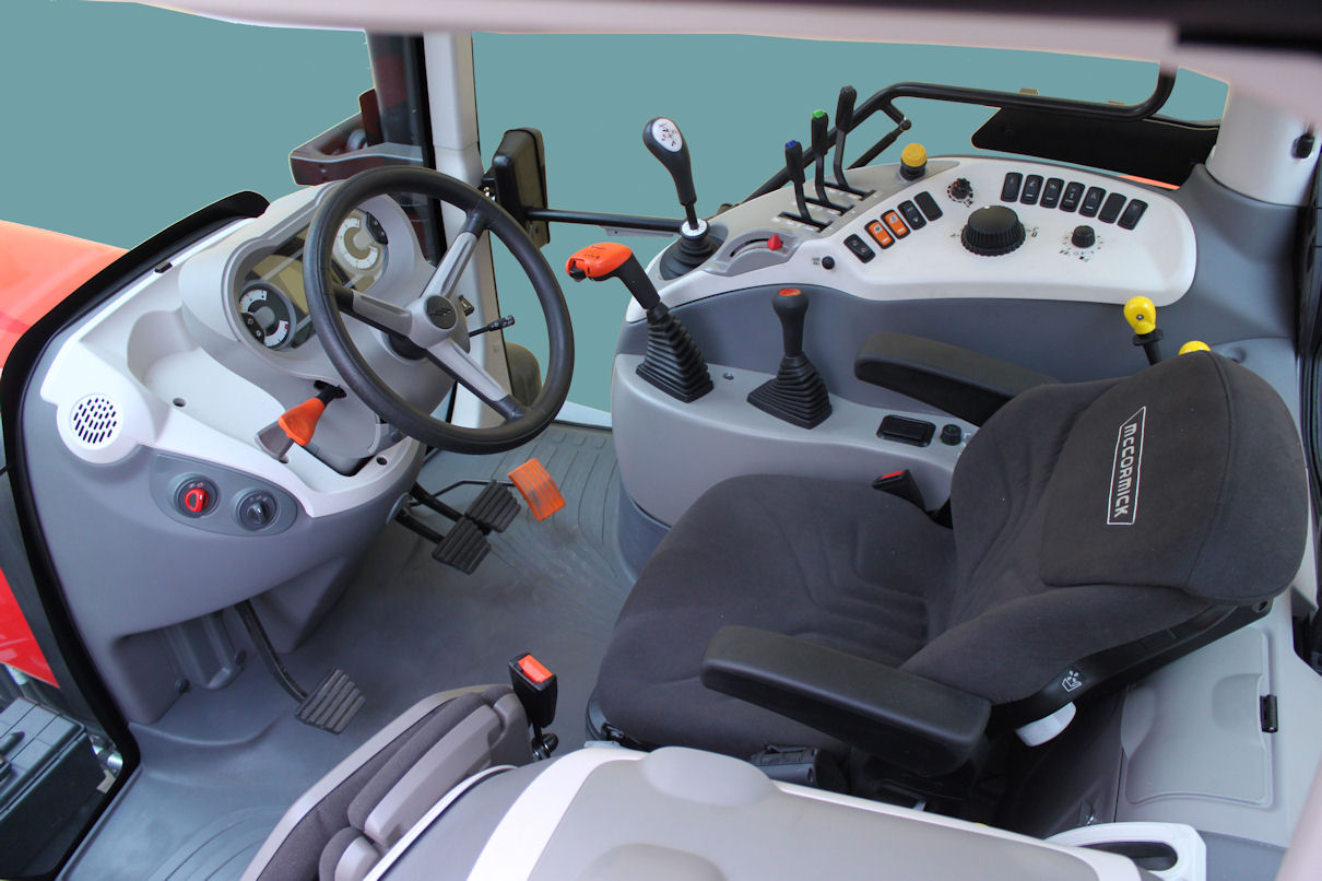Smart control layout inside the McCormick X6 Series cab.
