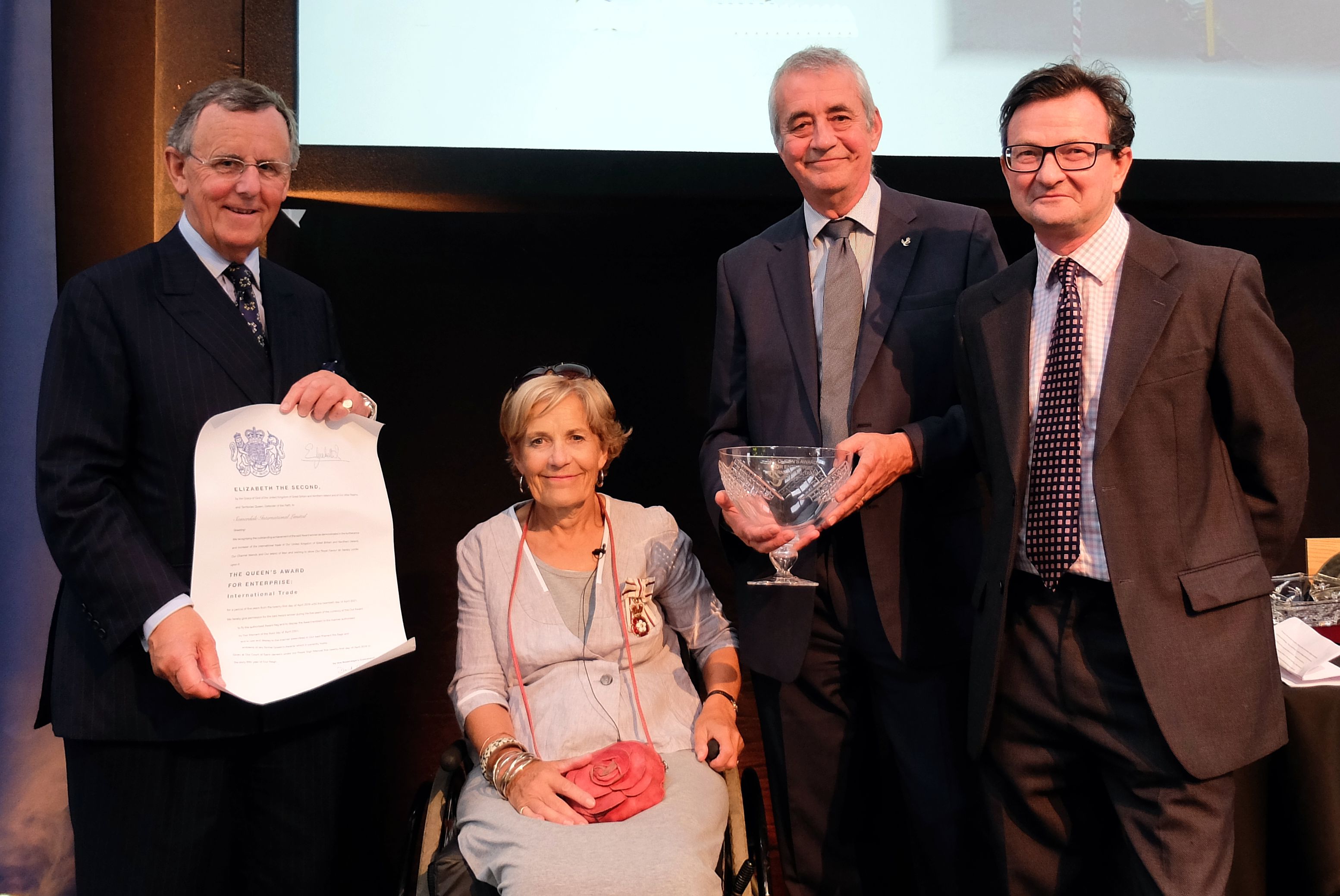 Nairn Glen, Chairman of Somerdale International; Her Majesty’s Lord-Lieutenant of Somerset Mrs Anne Maw; Stephen Jones. Director and co-founder of Somerdale International and Ernie Waldron Director and co-founder of Somerdale International