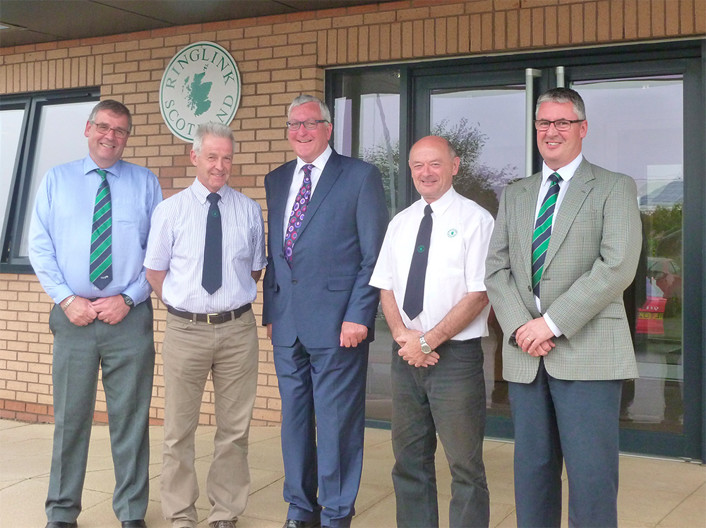 Left to right: SAOS Chairman, George Lawrie; Ringlink Chairman , Andrew Moir; Cabinet Secretary, Fergus Ewing; Ringlink MD, Graham Bruce; and Grampian Growers MD, Mark Clark