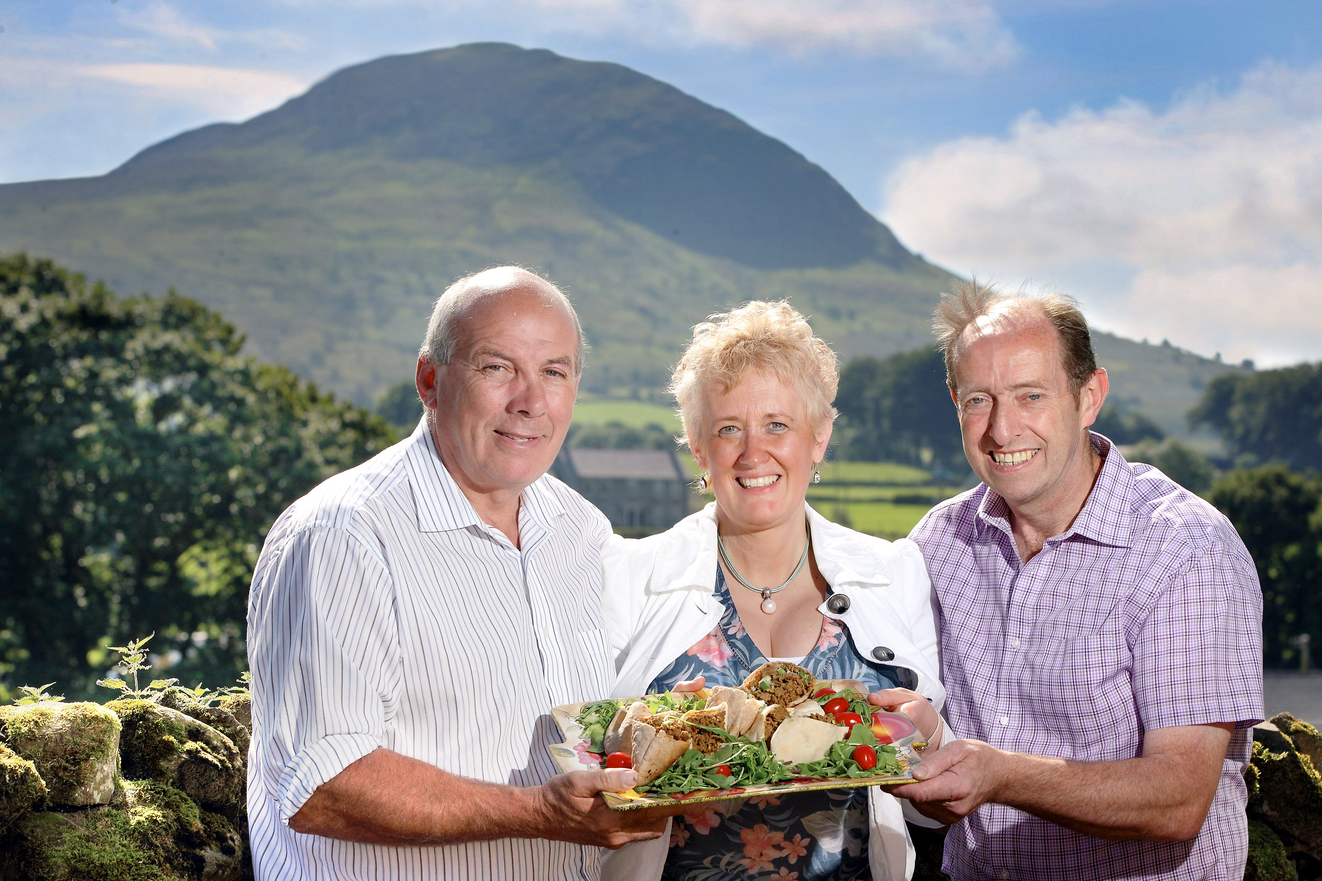 UFU beef and lamb chairman Crosby Cleland, food demonstrator Helen Bell and UFU hill farming chairman Ian Buchanan