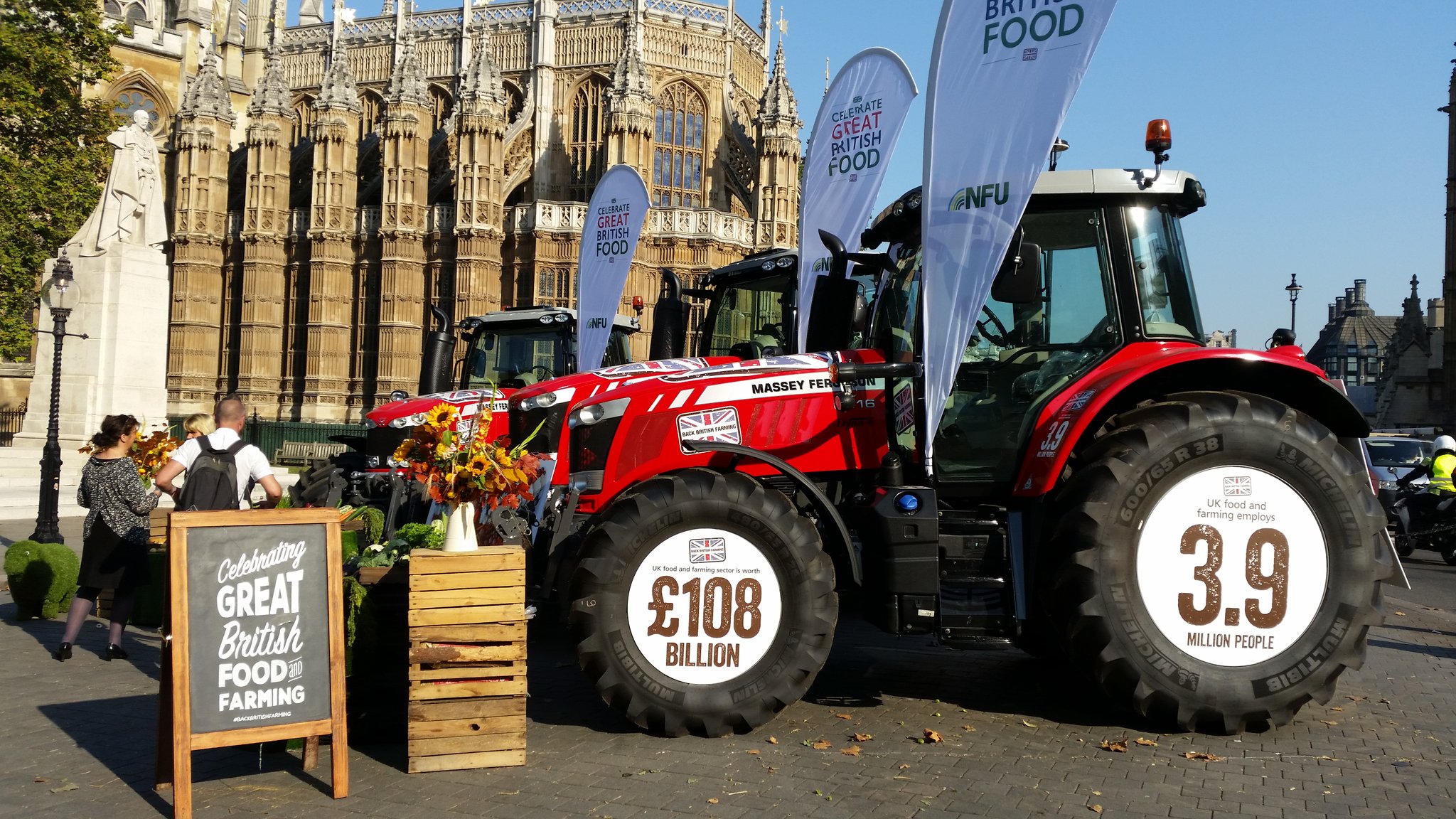 Farmers have taken three iconic Massey Ferguson tractors and a host of British produce to London today (Photo: Oliver Savory)