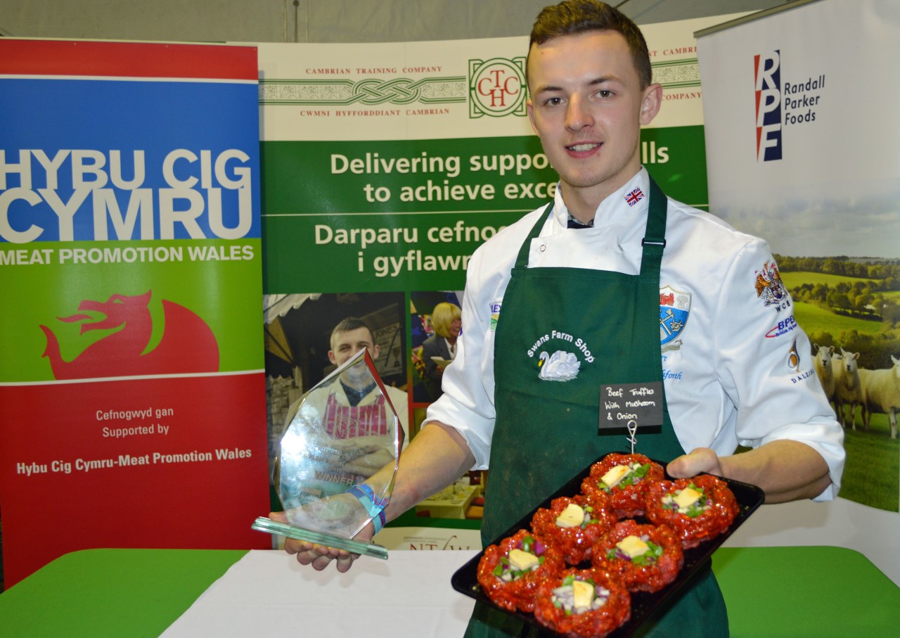 Champion Welsh Young Butcher Peter Rushforth from Swans Farm Shop, Treuddyn, Mold successfully defended his title last year