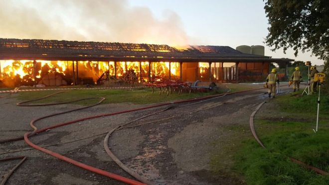The barn contained 400 tonnes of hay, 200 tonnes of straw and an amount of fertiliser (Photo: Station manager Dave Graham)