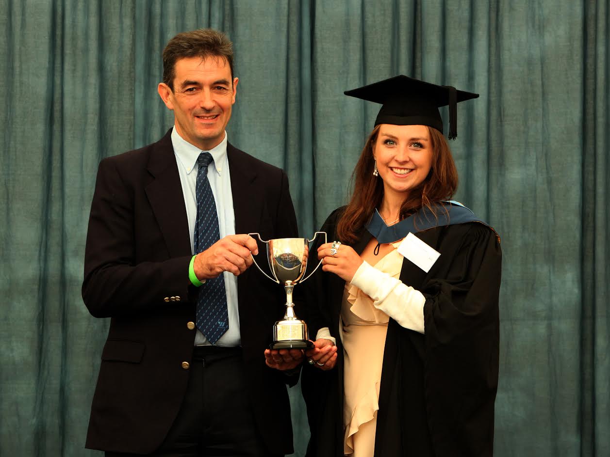 Rosie McGowan, who graduated with a 1st class BSc Agriculture with Animal Science degree, won a £100 prize