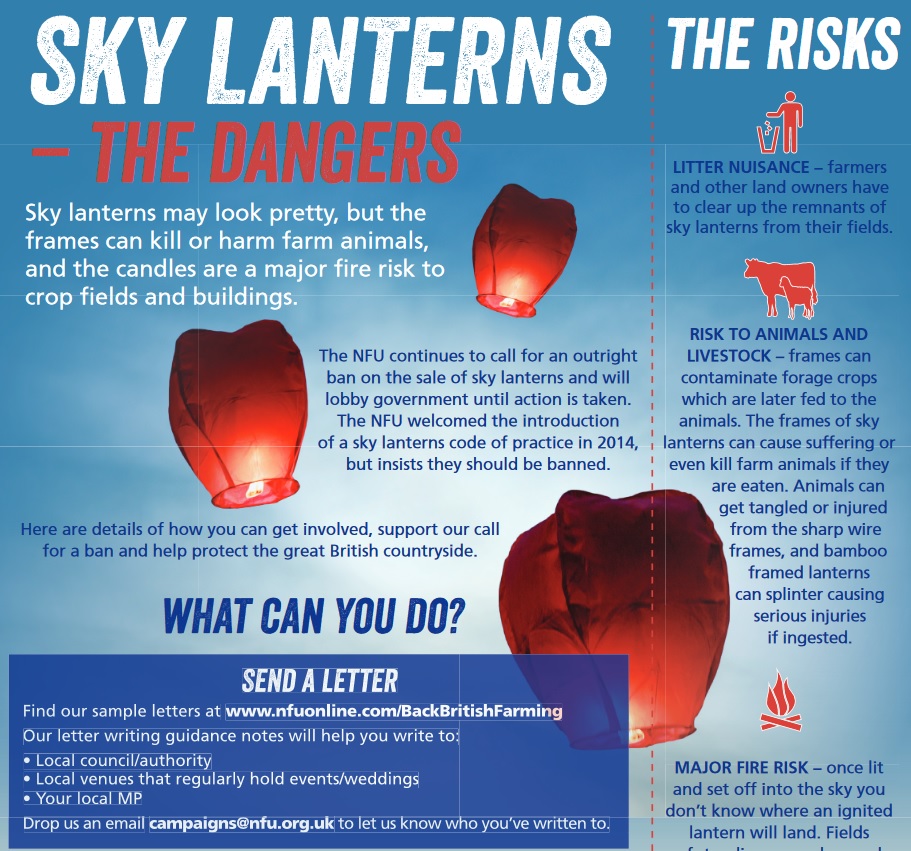 Unions have written to councils across the UK asking for a ban on sky lanterns
