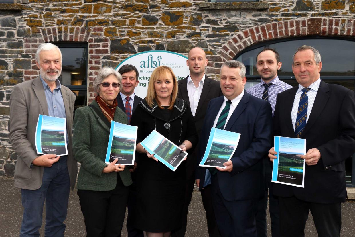 Members of an expert working group present DAERA Minister Michelle McIlveen with a report on Sustainable Agricultural Land Management Strategy for NI