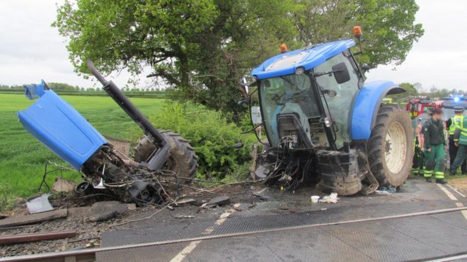 The accident happened in 2015 when a passenger train hit the tractor at a level crossing near Flaxby in North Yorkshire (Photo: British Transport Police)