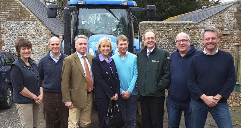 (L-R) W Sussex NFU deputy chair Caroline Harriott, W Sussex NFU council delegate John Ford, Tim Loughton MP, Andrea Leadsom MP, Hugh Passmore, Environment Agency's Sir James Bevan, W Sussex NFU chairman David Exwood (Photo: NFU)