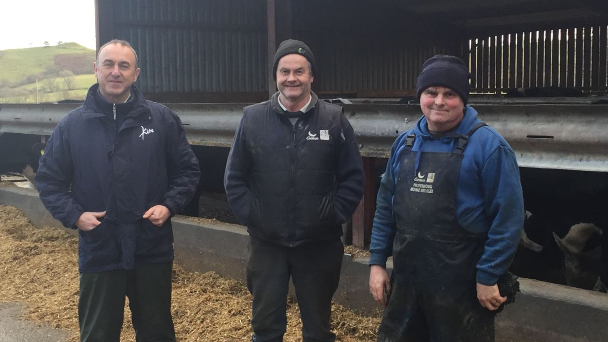 (L to R): Neil Blackburn (kite consulting) middle Bryn Jones (farmer) right Nigel jones (herd manager)