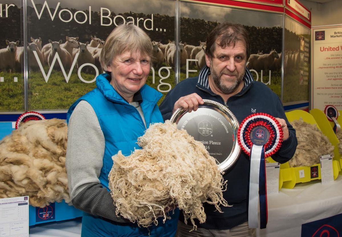 Jayne and Mryfyn Roberts with Champion fleece