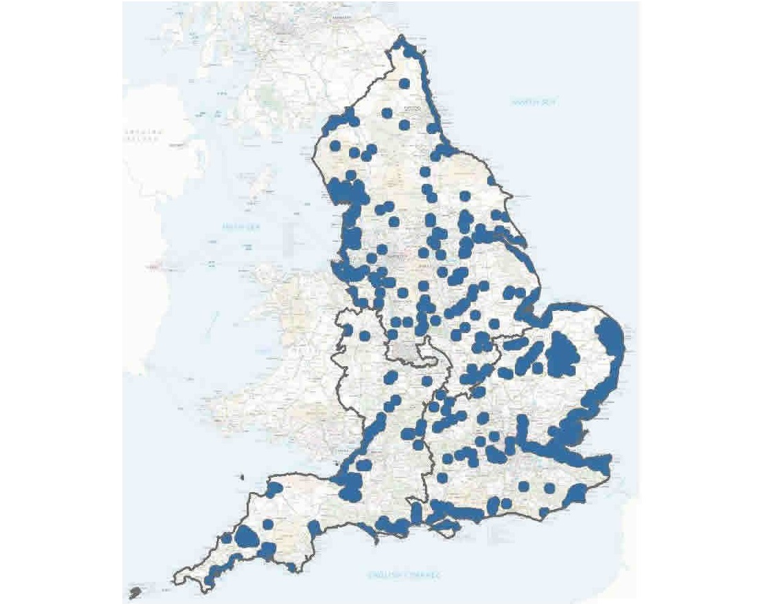 Blue marks indicate the high risk areas where producers will still need to house birds