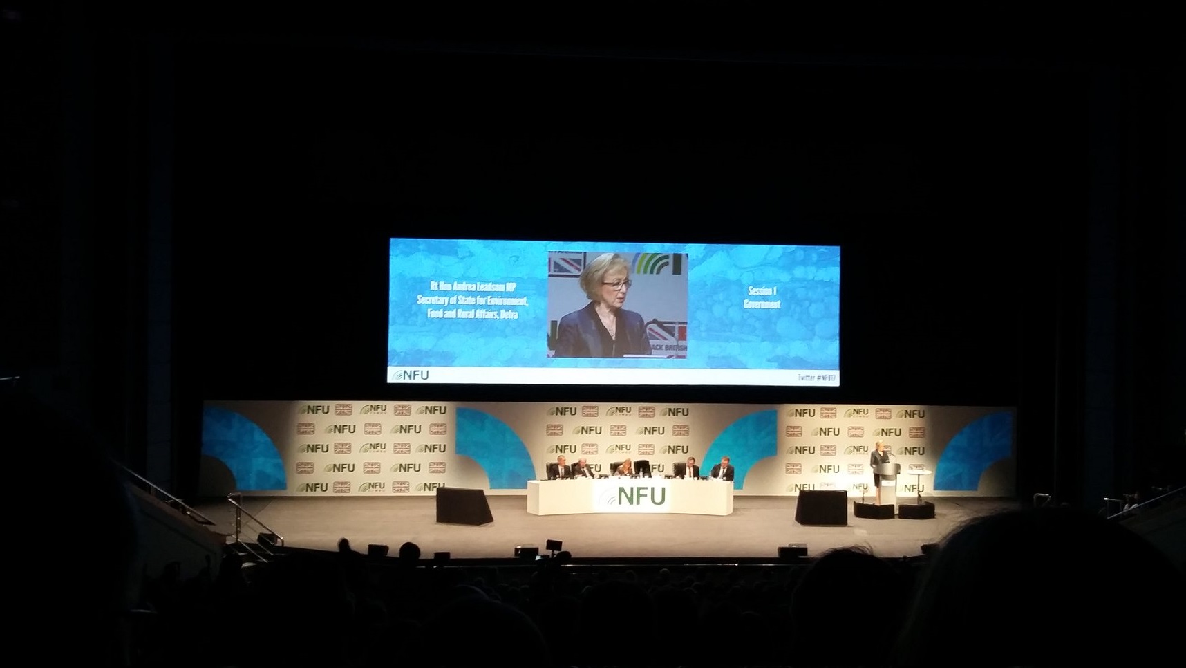 Andrea Leadsom took to the stand at NFU Conference 2017 to explain the secured agreement from the Treasury (Photo: @NFUM_Stur)