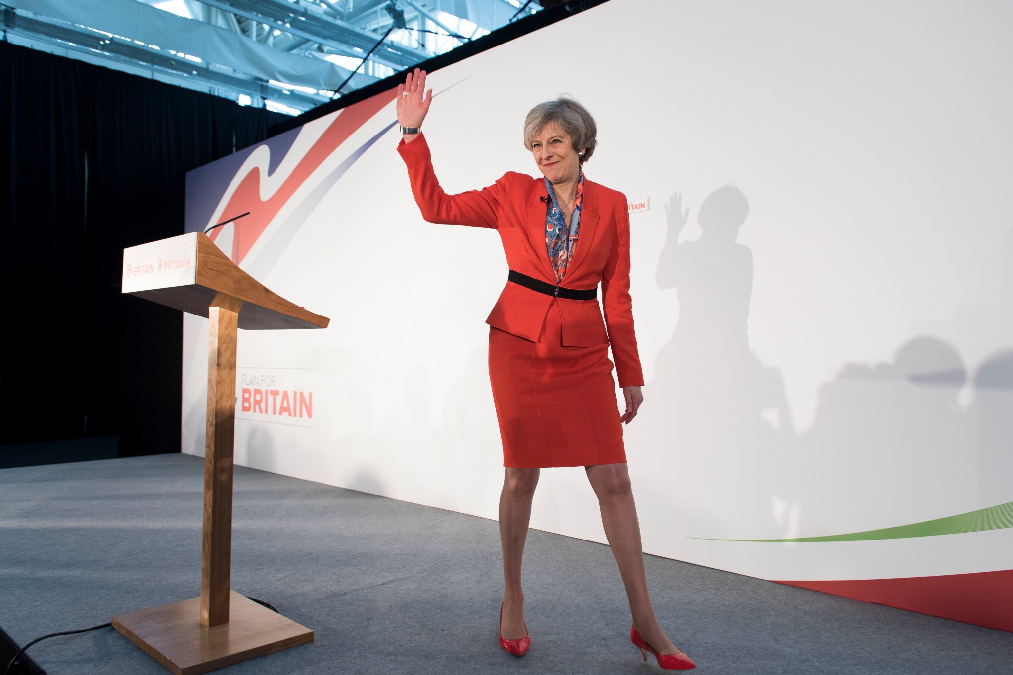 Prime Minister Theresa May at the Welsh Conservative Party Spring Conference in Cardiff this month