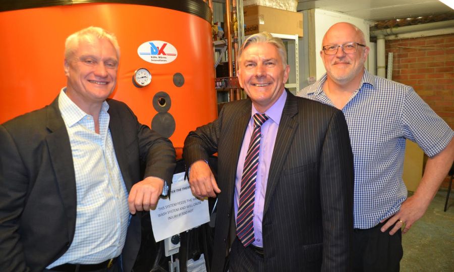 (L-R) Graham Stewart MP Ken Riley from DK Heat Revovery and Nigel Upson from Soanes