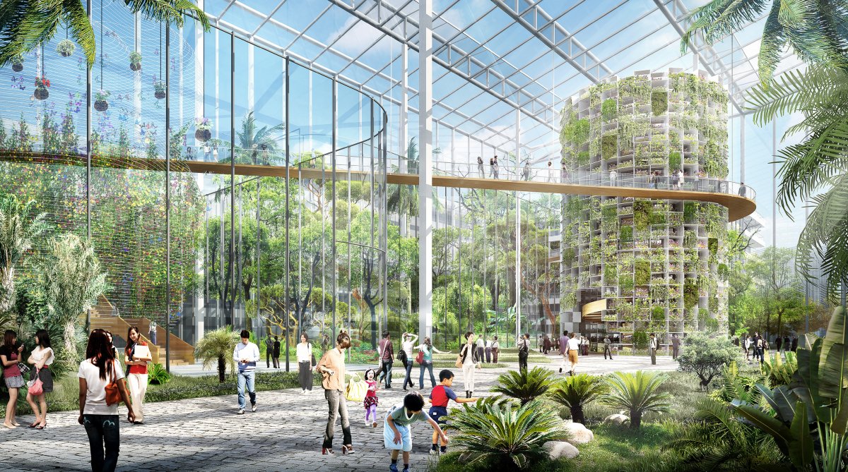 Sunqiao will include algae farms, greenhouses, green walls, a farmer's market, vertical seed libraries (Photo: Sasaki)