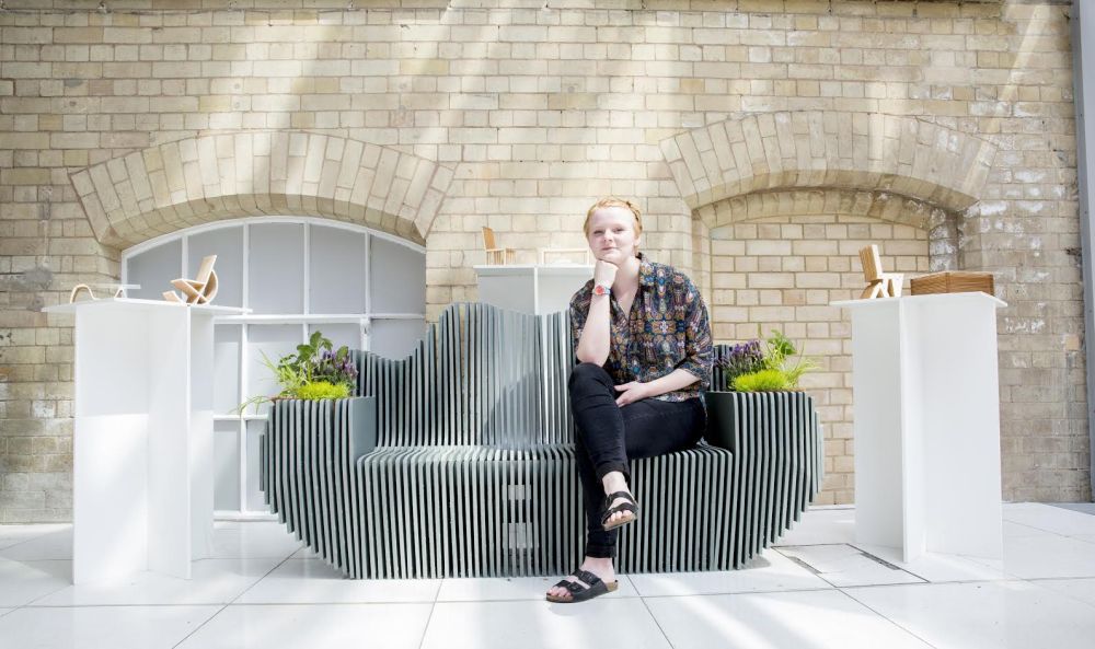 A student has used recycled farm plastic to create a bench in the shape of the River Trent