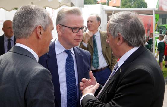 NFU President (right) outlines farming priorities to Michael Gove (middle)