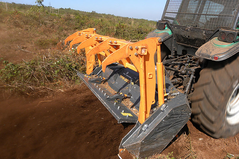 The TMC Cancela TFK mulcher at work, pulverising residue and mixing with the underlying soil.