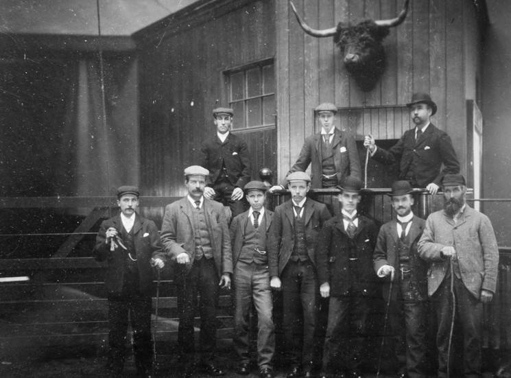 This rare photograph, dating back to the late 1860s, shows livestock auctioneers