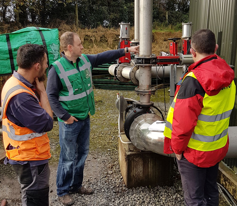 David McDonnell (centre) with GreenGas Plant Manager Senan Meade (left) and Paul Davies from Landia (right)