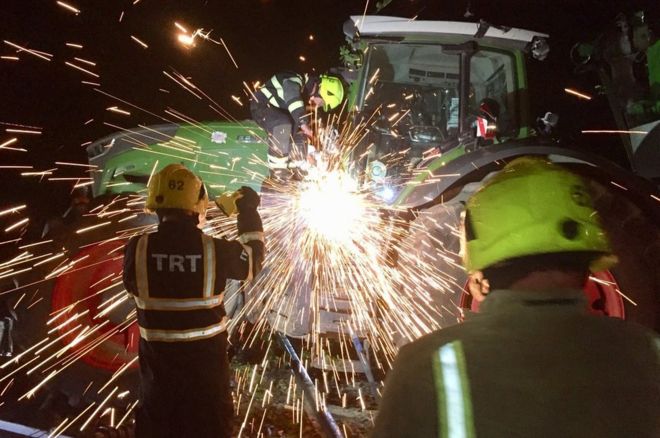 The incident demolished a gantry supporting the overhead line equipment (Photo: West Yorkshire Fire and Rescue Service)