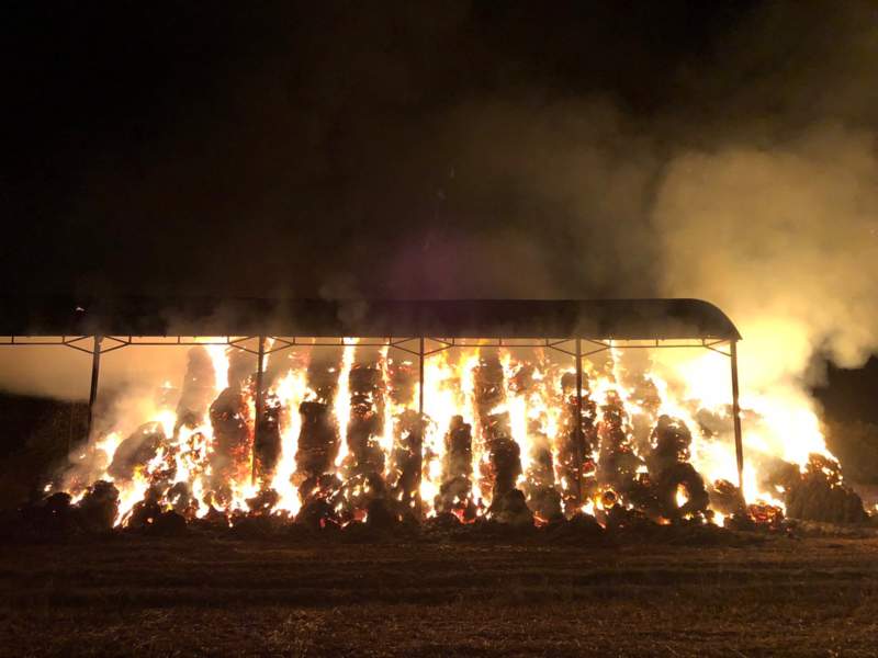 Around 30 firefighters tackled the blaze on a farm in St Albans (Photo: Twitter/@HertsFRSControl)