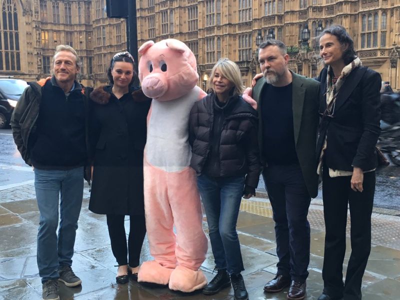 Jerome Flynn, far left, protested the proposed pig farm (Photo: FoE_NI/Twitter)