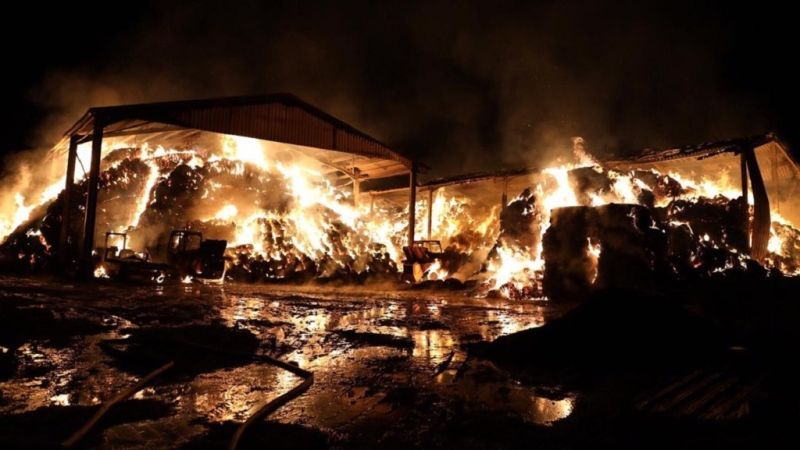 Firefighters arrived to find the barn containing 500 tonnes of straw well alight. (Photo: Cambridgeshire Fire and Rescue Service)