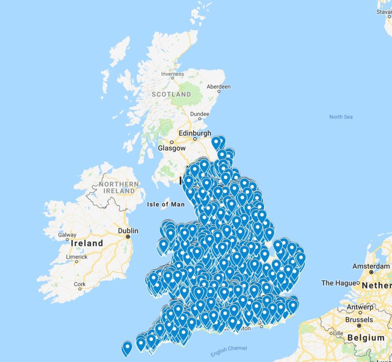 The map shows the addresses of hundreds of dairy farms (Photo: ProjectCalf/Google)