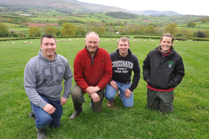 Lewis, Wynne and Dewi Rees with one Red Meat Technical Officer, Elan Davies at the 'Managing the Growing Lamb' event