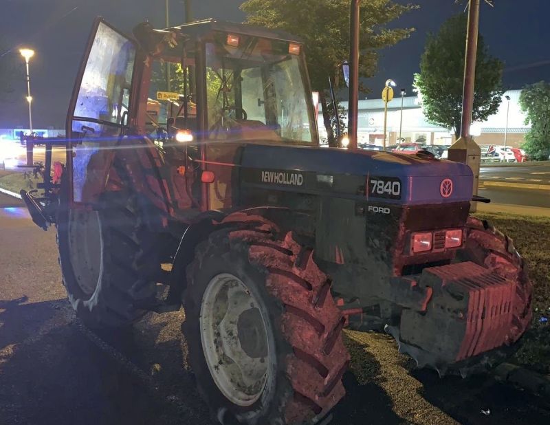 Police spotted the tractor being driven at speeds of around 25mph, the wrong way round a roundabout and off-road
