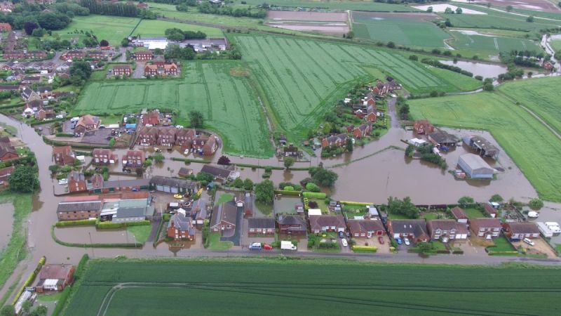 The town of Wainfleet was first flooded last week after double the average monthly rainfall in just three days (Photo: Lincolnshire Police Drones/Twitter)