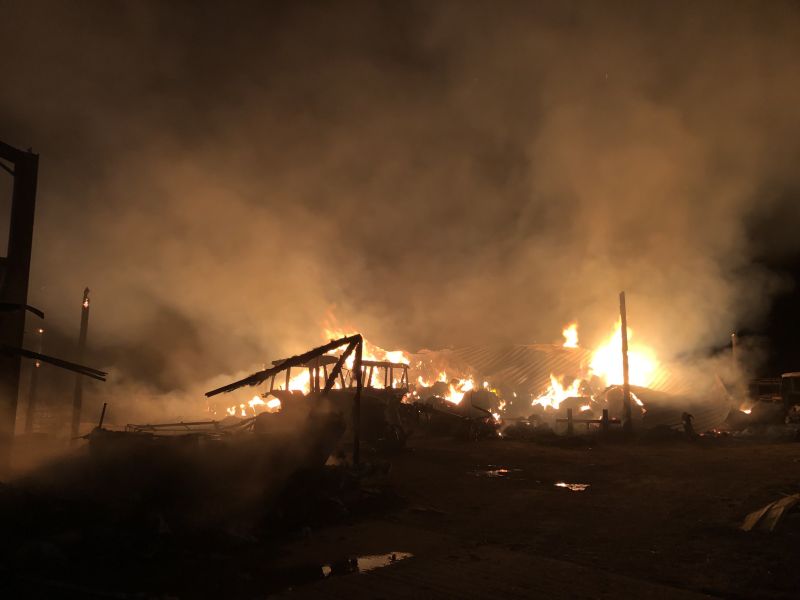 The fire destroyed two farm buildings, 100 tonnes of straw and claimed the lives of two ponies (Photo: Cambridgeshire Fire and Rescue)