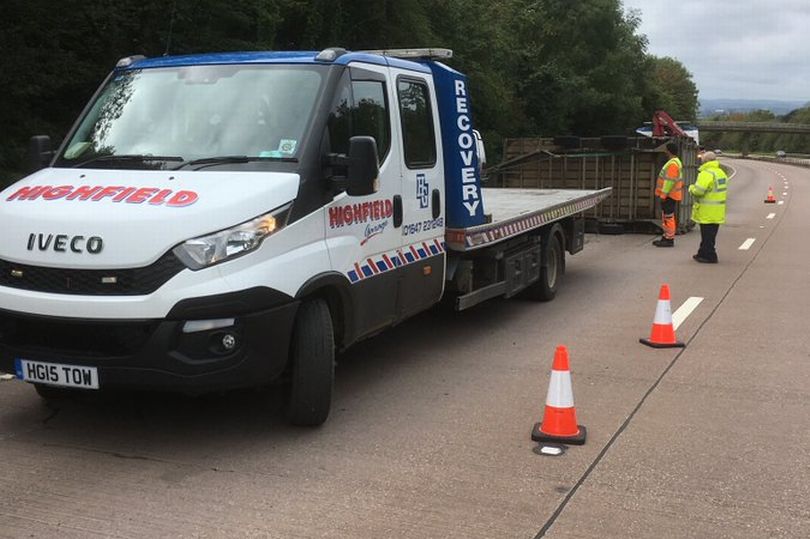 Several sheep have died after a livestock trailer overturned on the A30 in Devon (Photo: Alliance Roads Policing Team/Twitter)