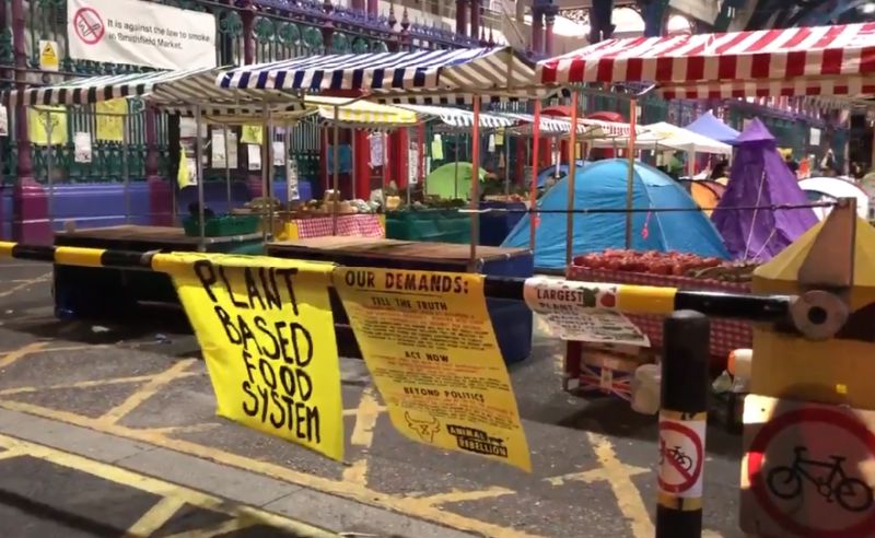 The UK's biggest meat market has been forced to shut down due to the Animal Rebellion protest (Photo: Rachael Venables/LBC/Twitter)