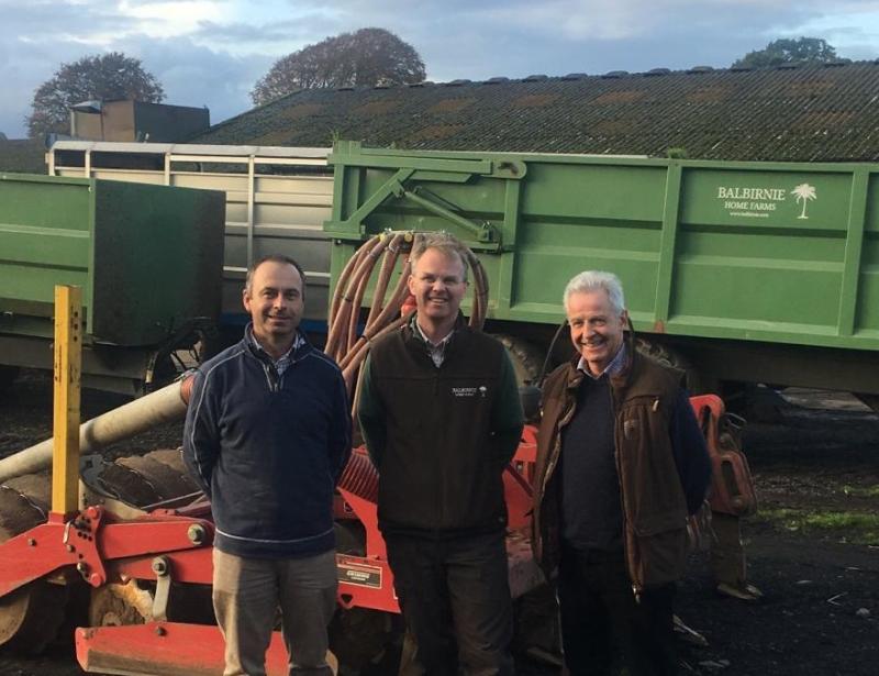 The 1165-hectare Balbirnie Home Farms at Freuchie, owned by the Balfour family, is managed by David Aglen (Pictured centre with Donald Ross, left and Andrew Moir, right)