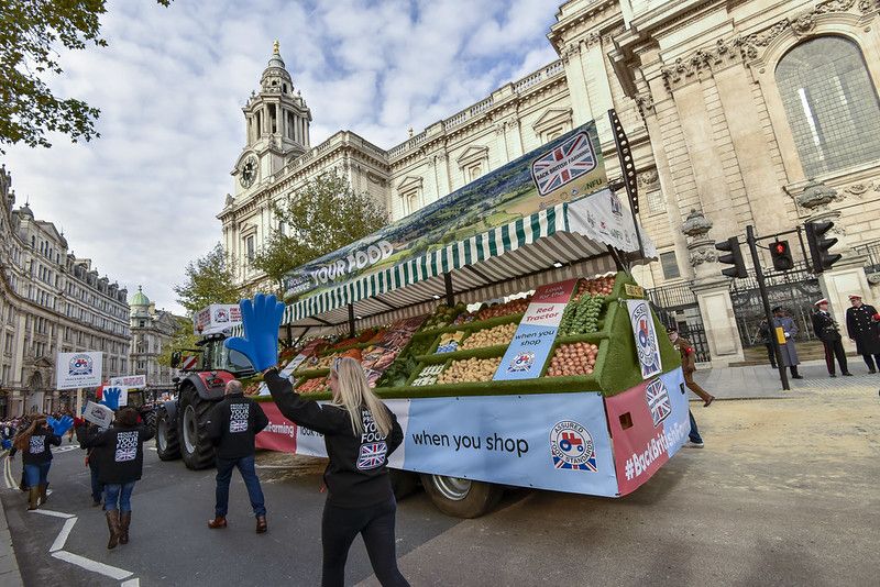 A British Farmers Market stall stocked full of local, seasonal produce was on display