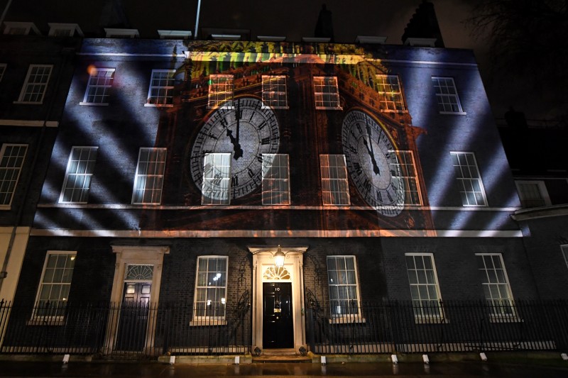 A projection on Number 10 Downing Street marks the moment Britain left the European Union (Photo: James Veysey/Shutterstock)