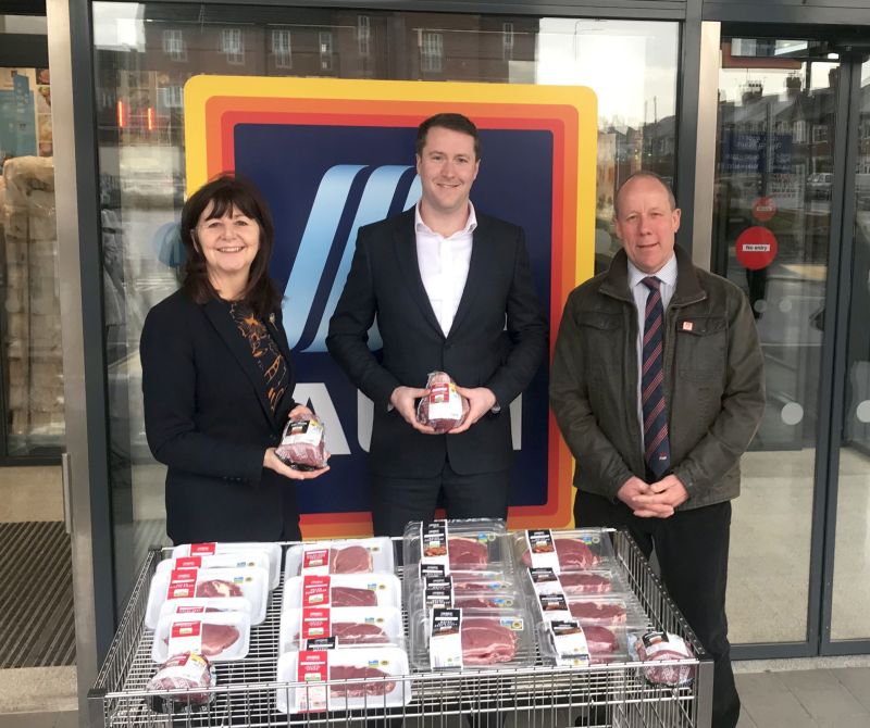 The products were launched at an Aldi store in Cardiff by Welsh government's rural affairs minister Lesley Griffiths (L)
