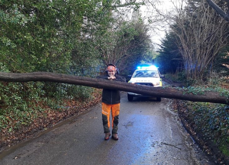 A farmer who went above and beyond to help police clear the roads of storm debris has been officially thanked by officers