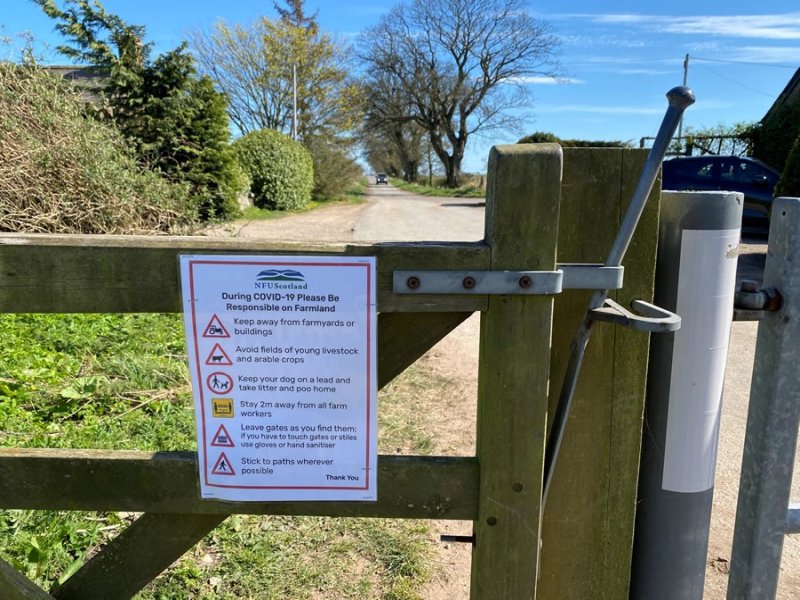 A poster on a farm in Scotland urging the public to ensure dogs are on leads at all times