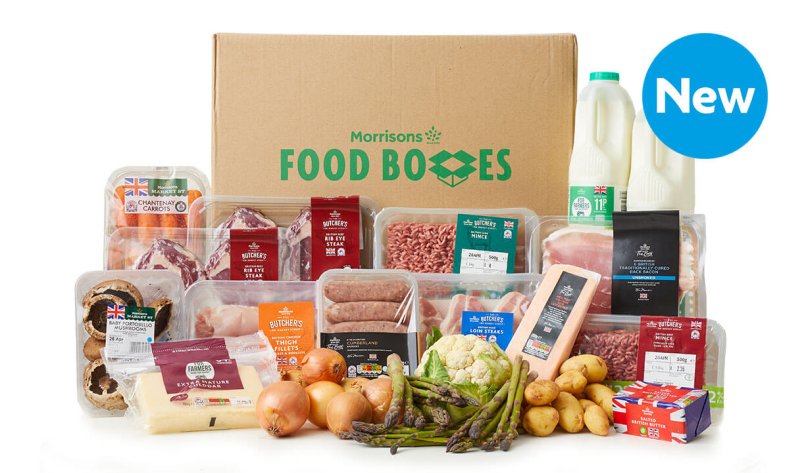 The 10kg box includes British produced food such as asparagus and Jersey Royals, plus ribeye steaks, sausages and cheeses