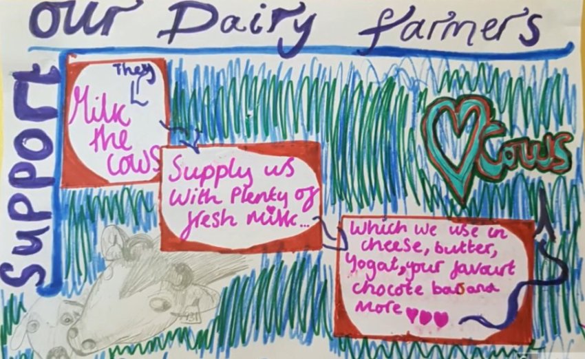 School children produced posters highlighting the issues dairy farmers have faced