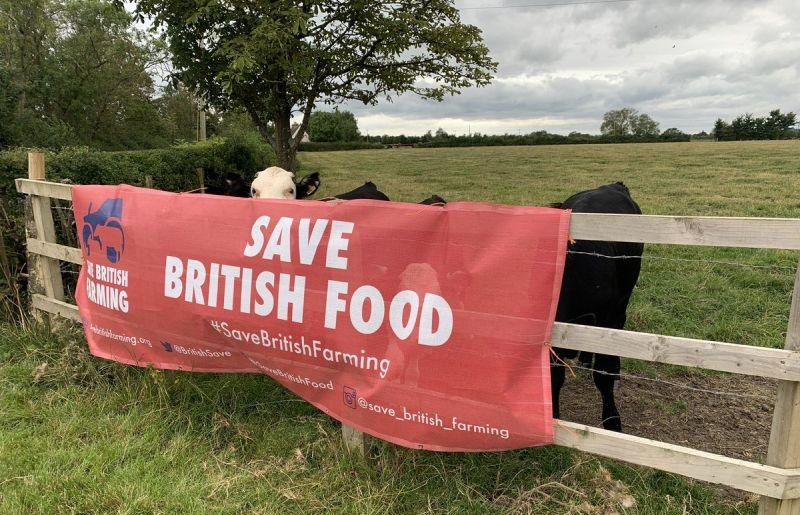 Farmers have been displaying banners demanding the government uphold UK standards (Photo: Save British Farming/Twitter)