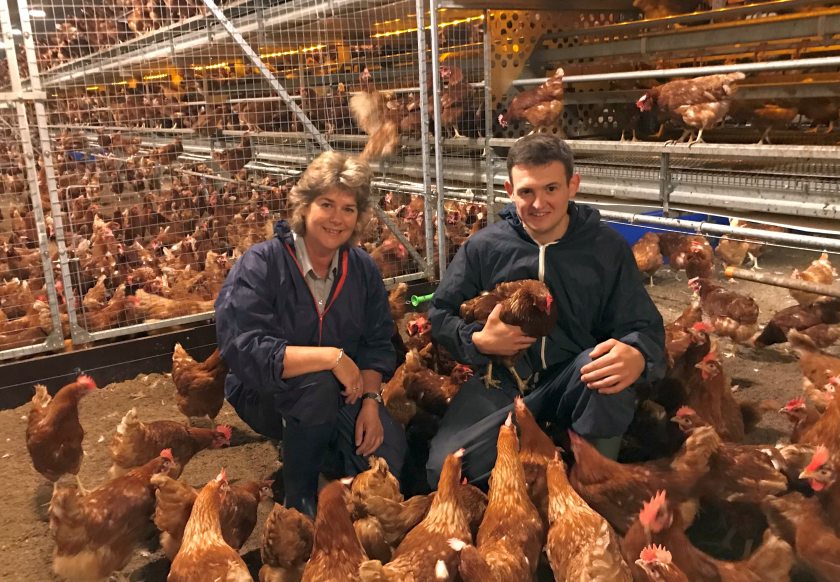 Devon egg producer Will Ayre with Alison Colville-Hyde, Humphrey Feeds & Pullets poultry specialist
