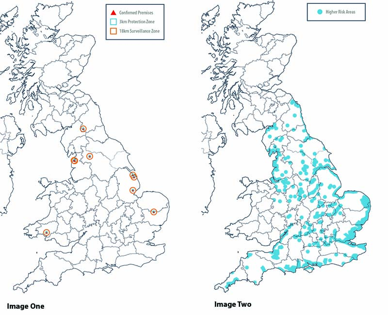 Image one shows confirmed cases in 2017. Image two shows 2017 High Risk Areas