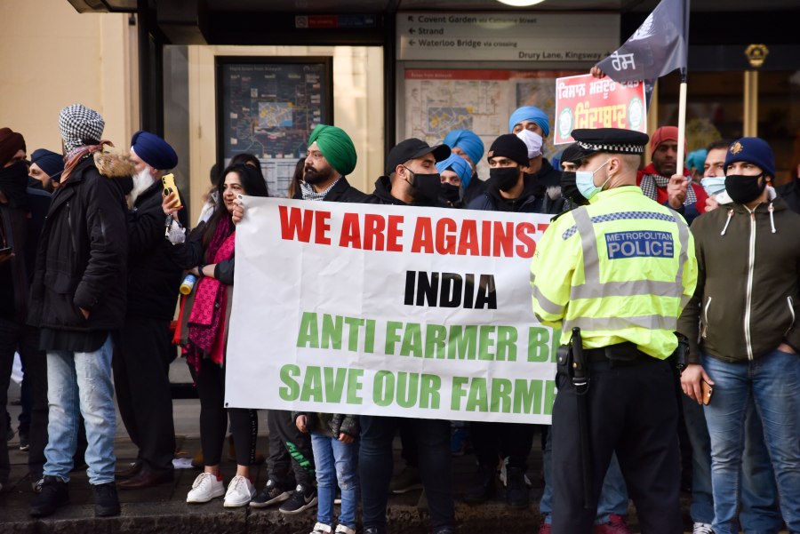 Protestors gathered outside India's High Commission in London (Photo: Matthew Chattle/Shutterstock)