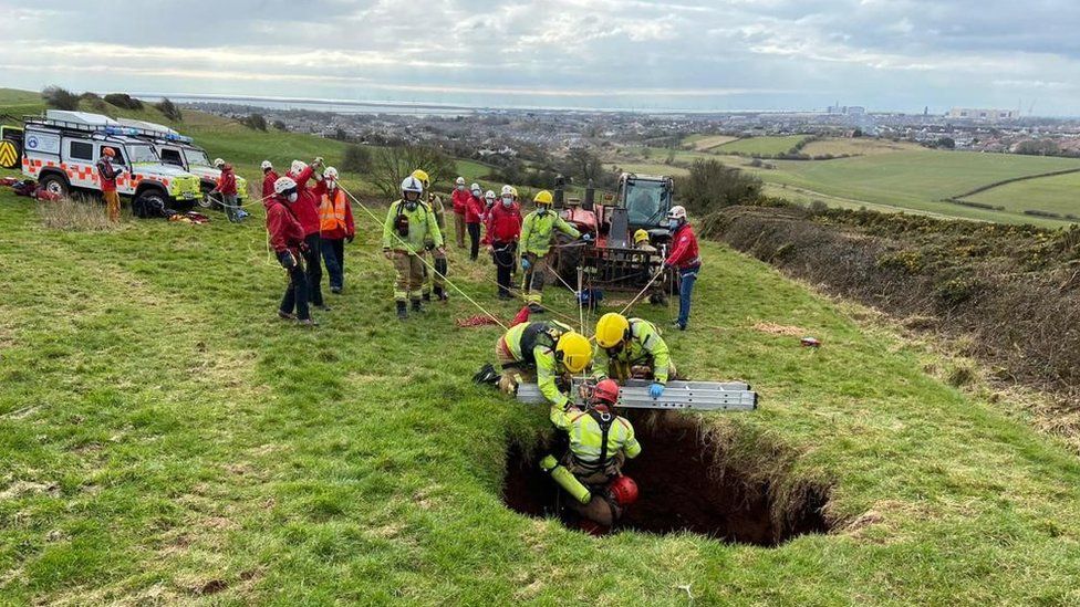 The farmer was swallowed up by the sinkhole as he rode his quad bike (Photo: Cumbria Fire and Rescue Service)