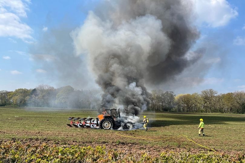 Firefighters tackle a tractor fire in Cheshire on Saturday (Photo: Cheshire Fire and Rescue Service)