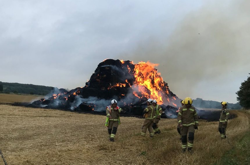The stack contained around 600 large straw bales and weighed around 300 tonnes
